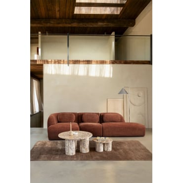 3-piece Left Modular Chaise Longue Sofa With Right Divan In Coquette Chenille Rust Brown Chenille - Sklum