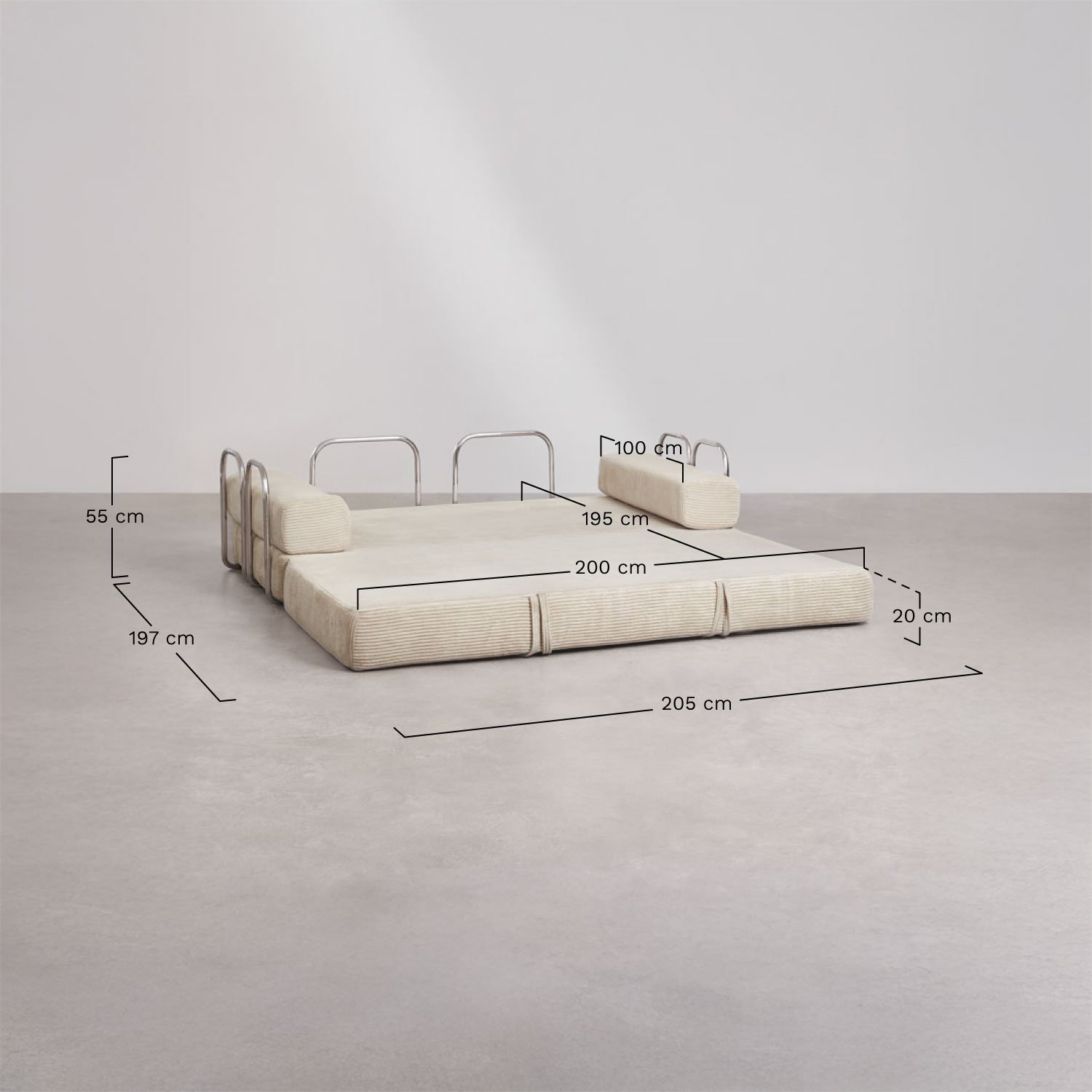 Vacuum-packed 2-seater velvet sofa bed Mitchie, medidas