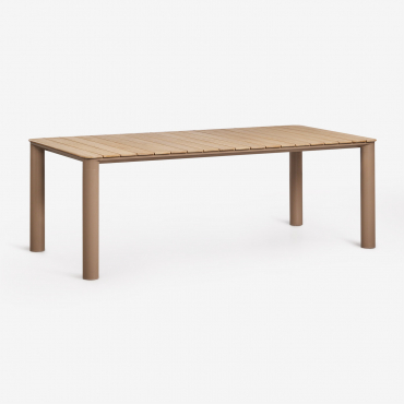 Rectangular Garden Table 220x100 Cm In Aluminum And Sirka Teak Wood Moka Brown - Sklum