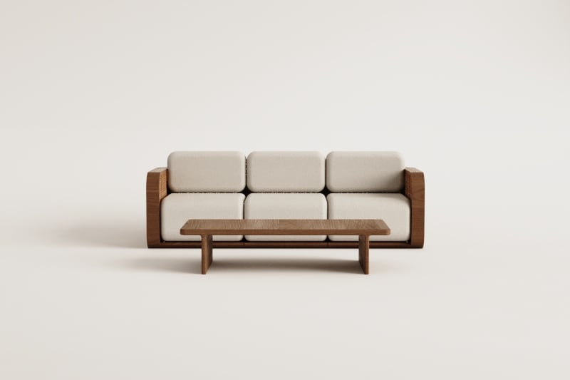 Garden set with 3-seater sofa and coffee table in Noira acacia wood