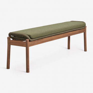 Karvia 180 Cm Garden Bench In Acacia Wood And Braided Rope Acacia Brown & Green Sage Bouclé - Sklum