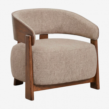 Armchair In Upholstered Oak Wood Olea Dark Oak Brown & Chenille Brown Wheat - Sklum