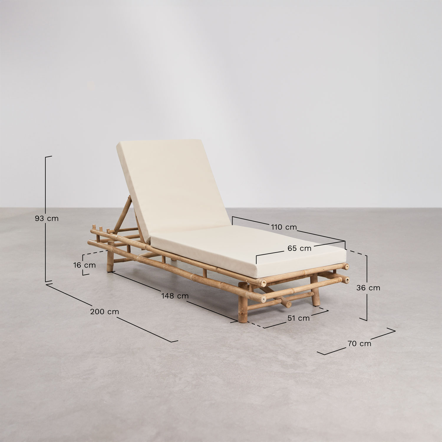 Gossy bamboo lounger, medidas
