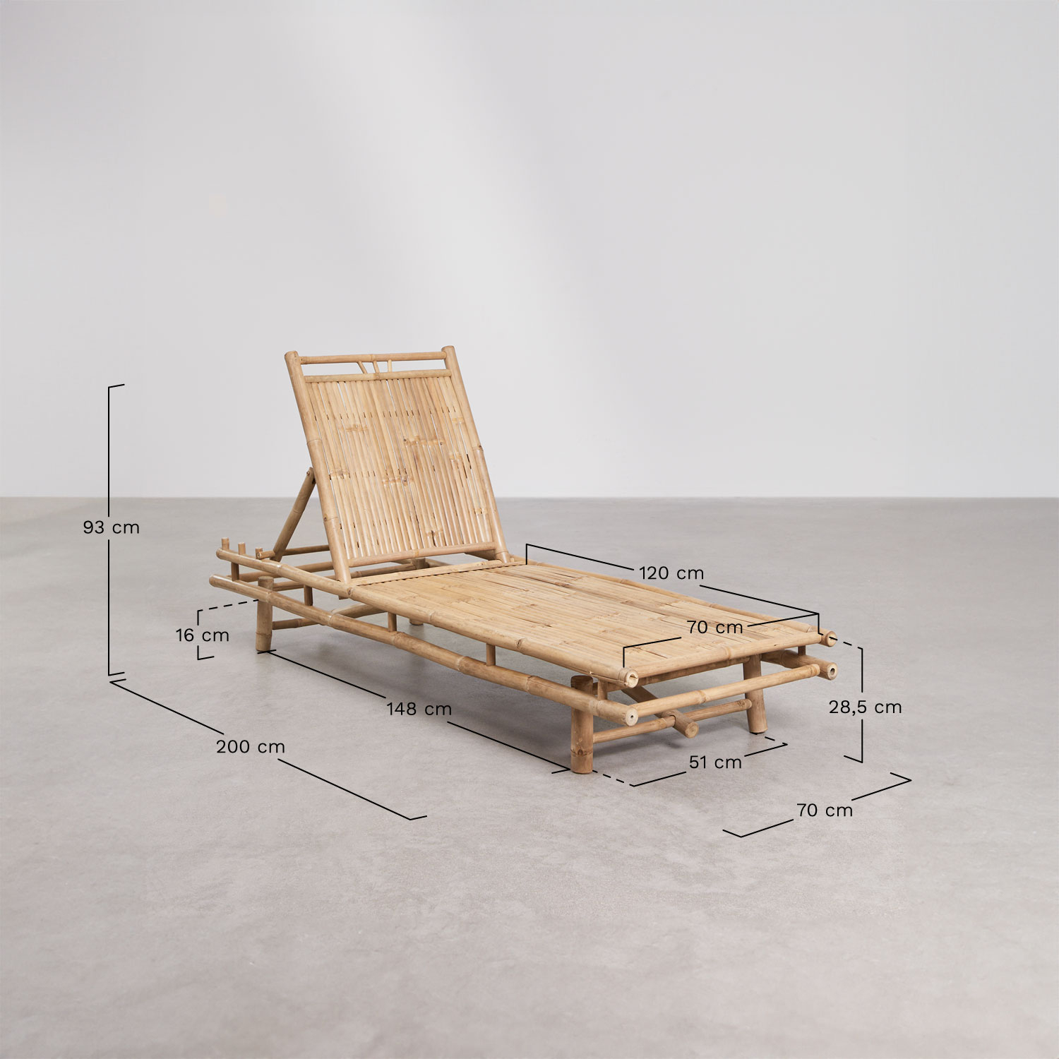 Pack of 2 Gossy bamboo sun loungers, medidas