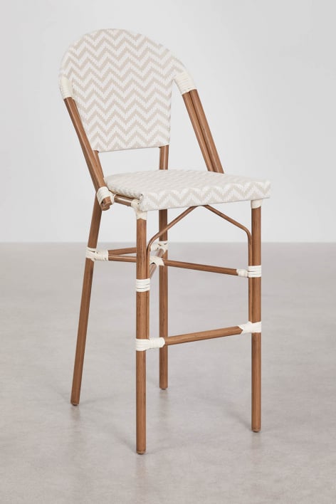 Brielle Bistro stackable high garden stool with aluminum backrest and synthetic rattan