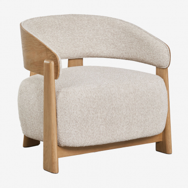 Pack Of 2 Armchairs In Oak Wood Upholstered Olea Brown Oak & Bouclé Cream Beige - Sklum