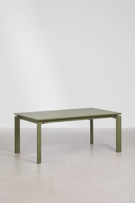 Rectangular dining table 180-300x100 cm extendable in aluminum Milenca - Deep Olive Green 
