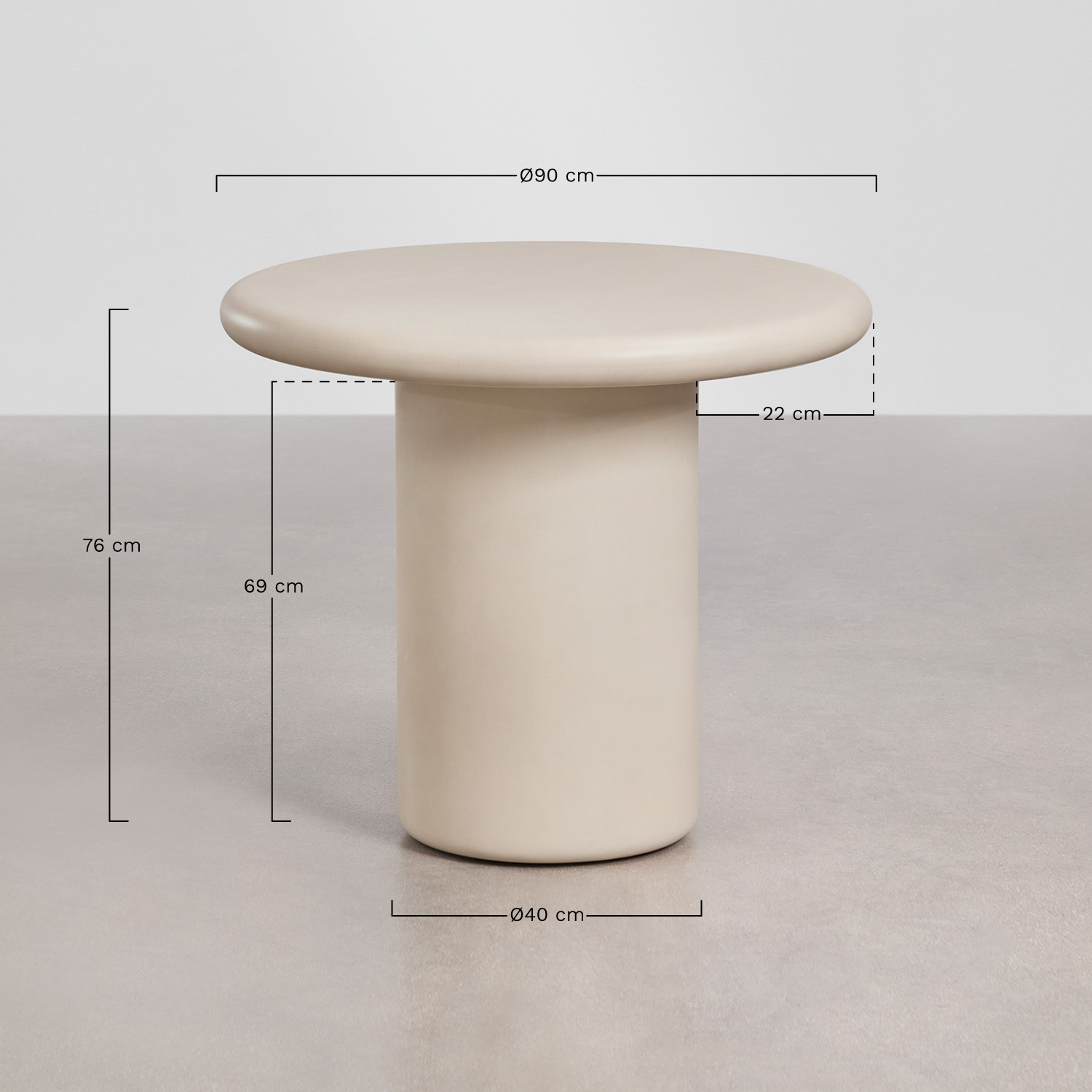 Namara round cement dining table, medidas