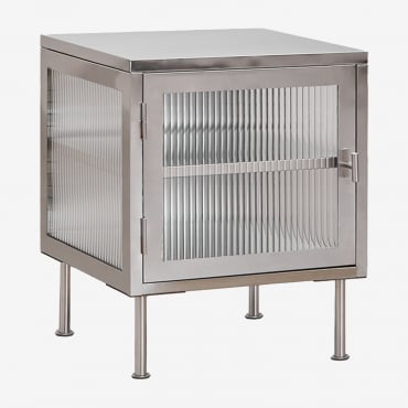 Pack Of 2 Rectangular Bedside Tables 45x40 Cm In Steel And Glass Paoline Brushed Grey - Sklum