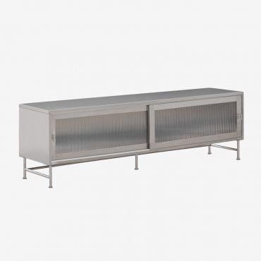 Paoline 180x40 Cm Tv Cabinet In Steel And Glass Brushed Grey - Sklum