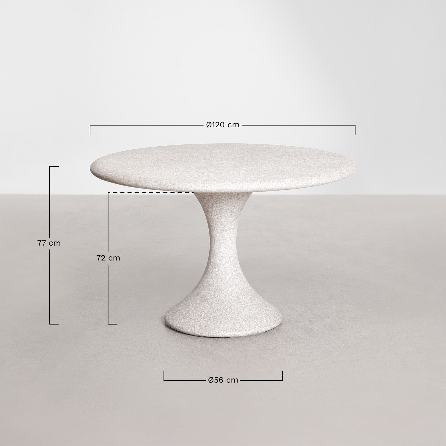 Eloria round dining table Ø120 cm in cement, medidas