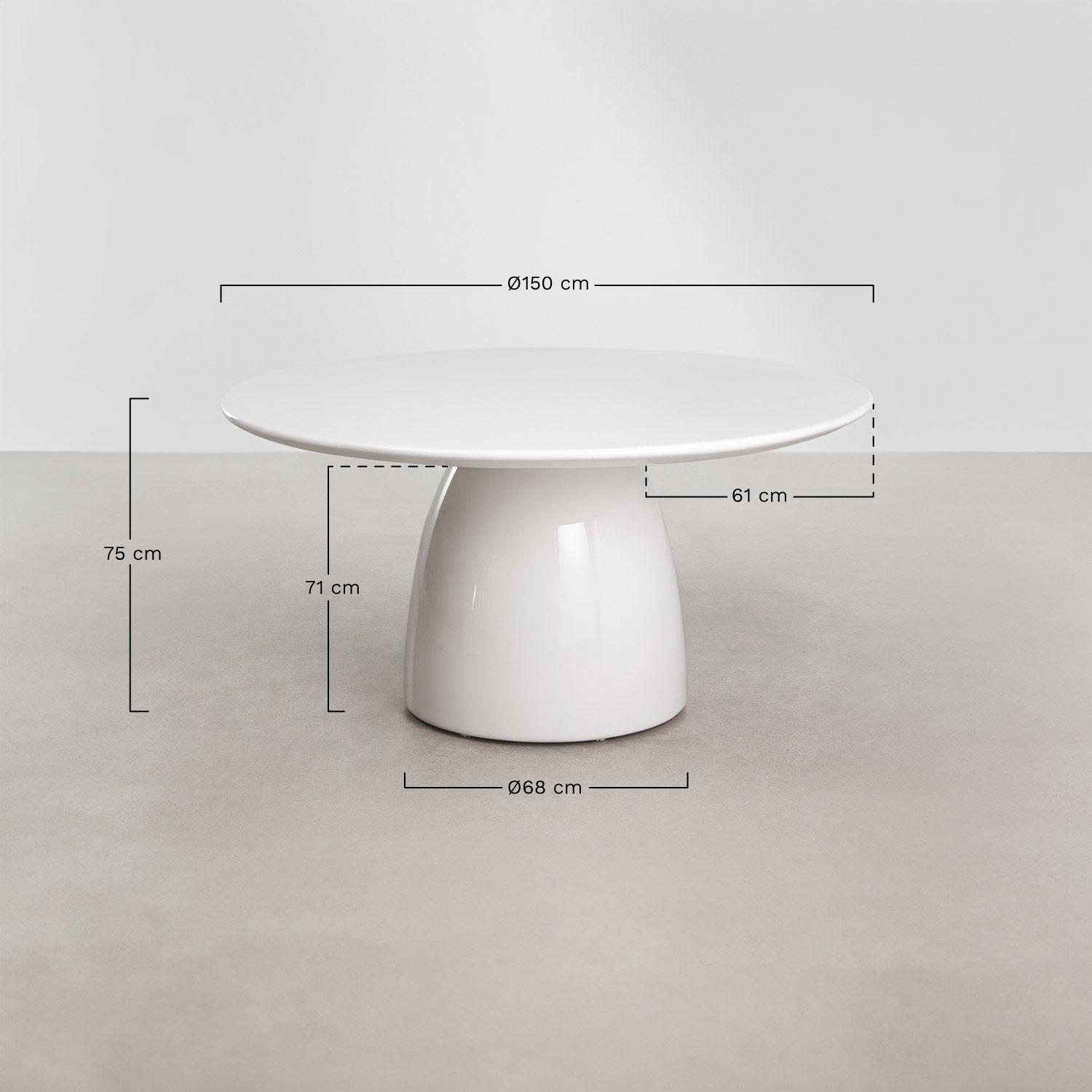 Numira round Ø150 cm cement garden table, medidas