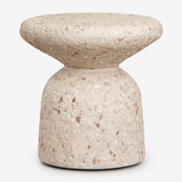 Zanira Round Bedside Table Ø40 Cm In Cement Beige Terrazzo - Sklum
