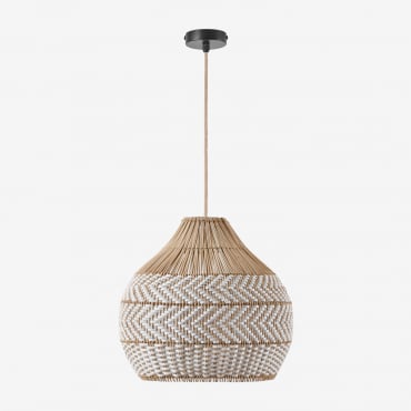 Hanging Ceiling Lamp For Outdoor Use In Braided Rattan Llaury Natural - Black & Ø40 Cm - ↑40 Cm Llaury - Sklum