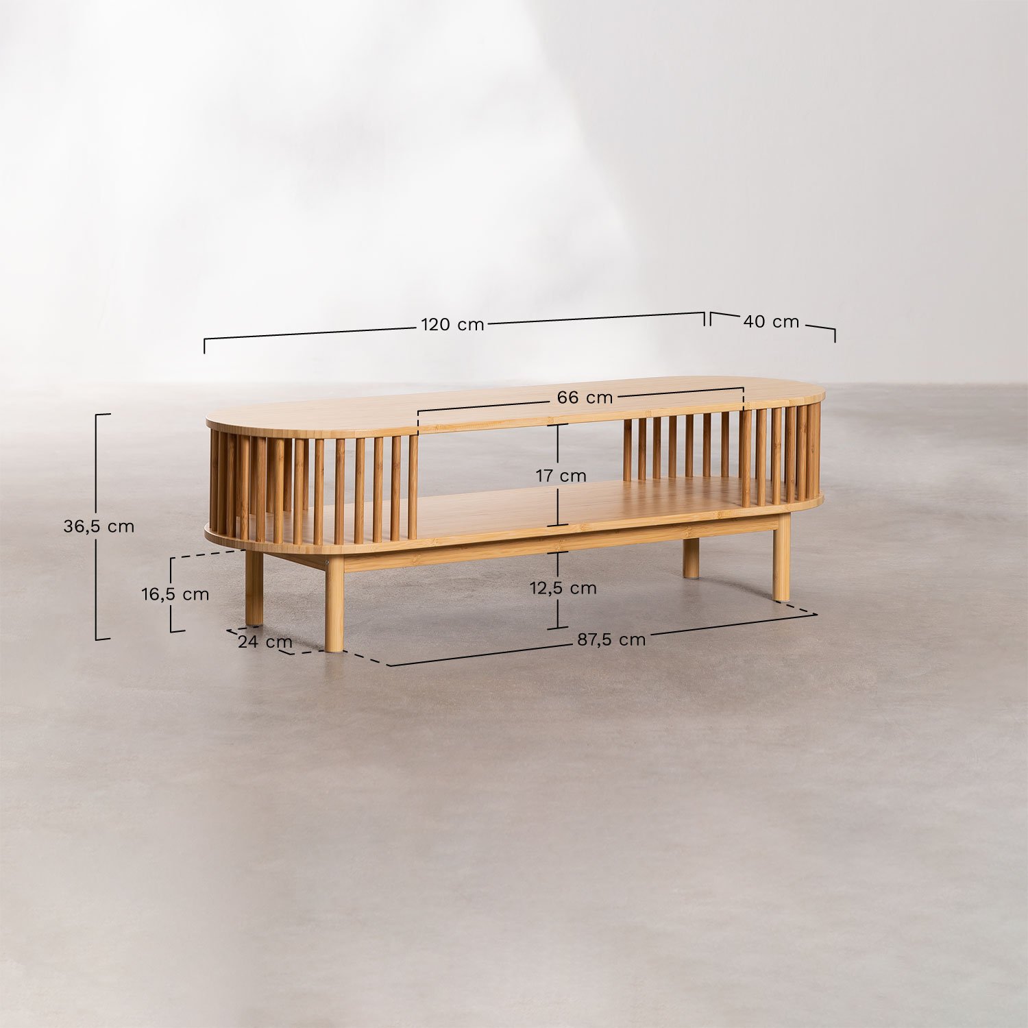 Oval coffee table 120x40 cm in bamboo Connery, medidas