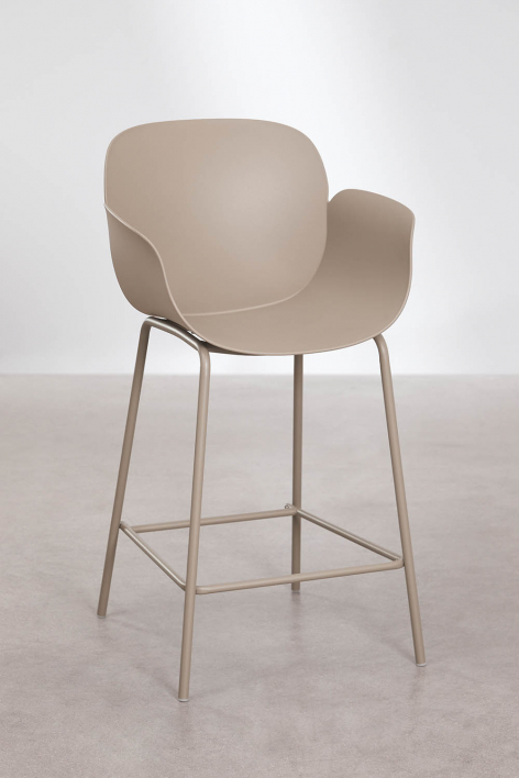 Pack of 4 high garden stools, 65 cm, made of polypropylene and mocha brown steel, Lynette - Moka Brown