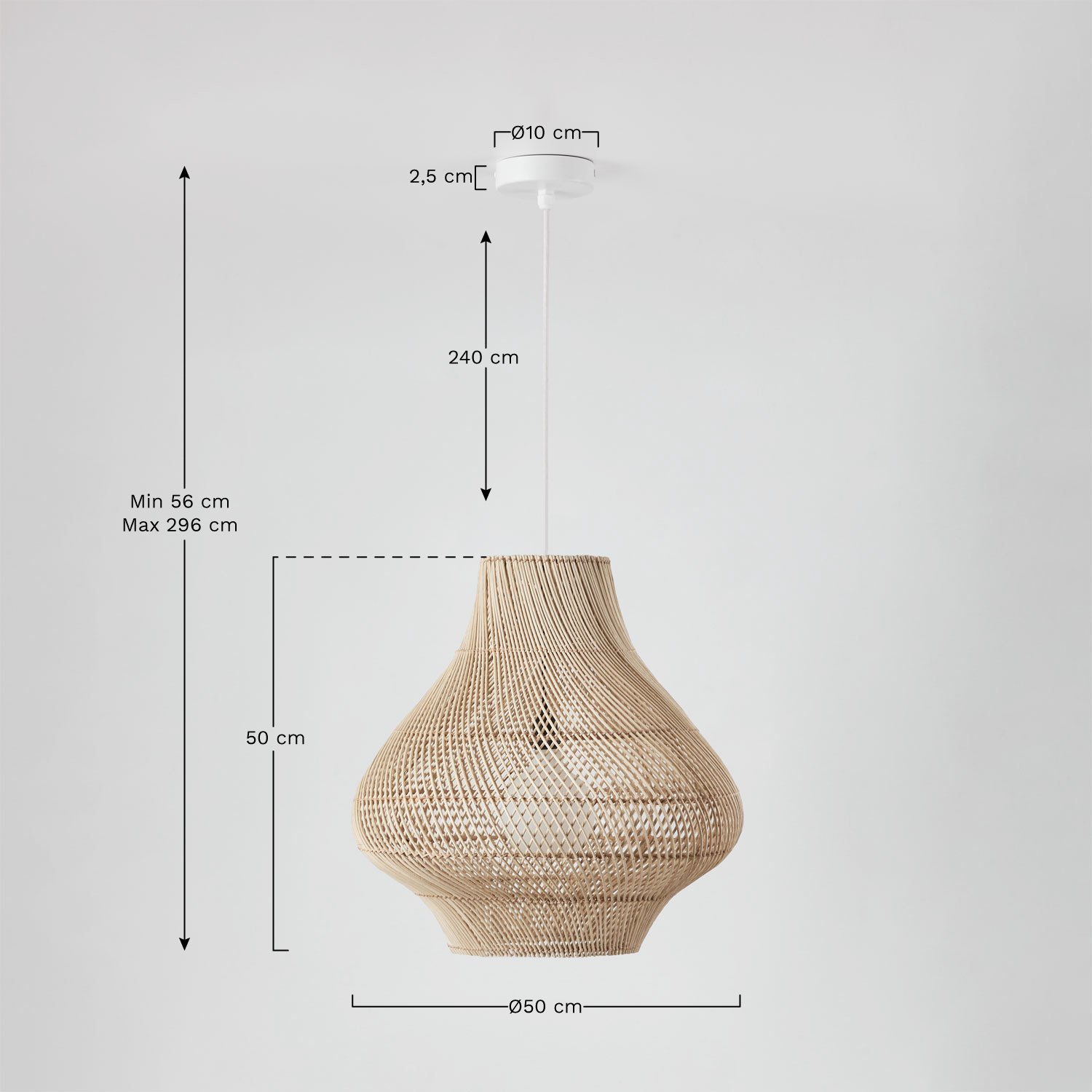 Magali rattan pendant ceiling lamp, medidas