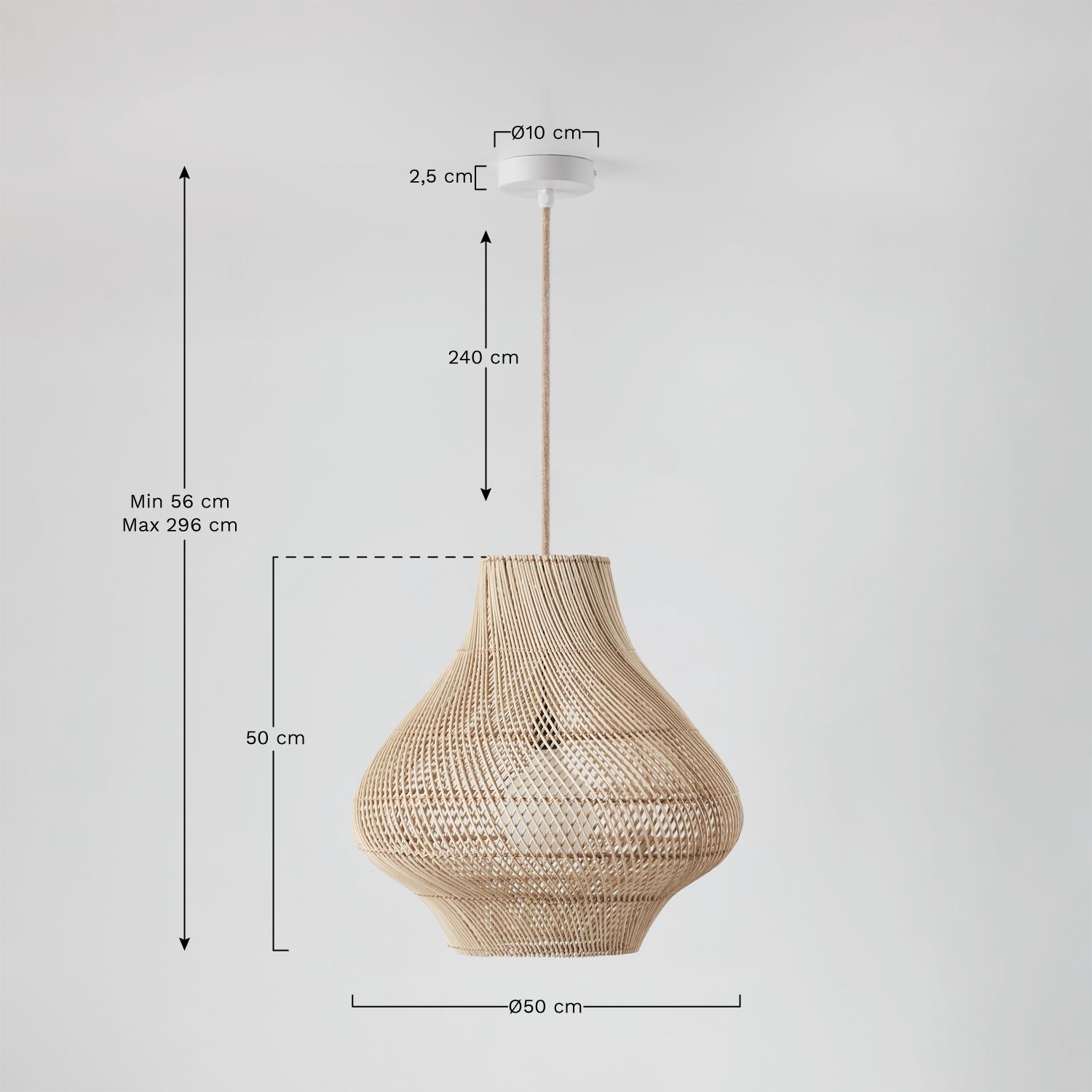 Magali rattan outdoor hanging ceiling lamp, medidas