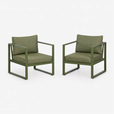 Pack Of 2 Lipov Aluminum Garden Armchairs Deep Olive Green - Sklum