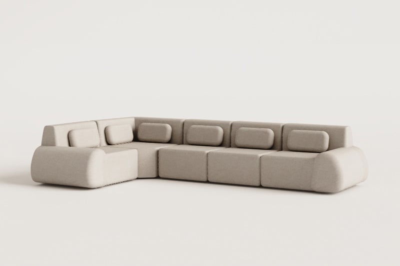 5-piece modular corner sofa in vacuum-packed chenille Merida