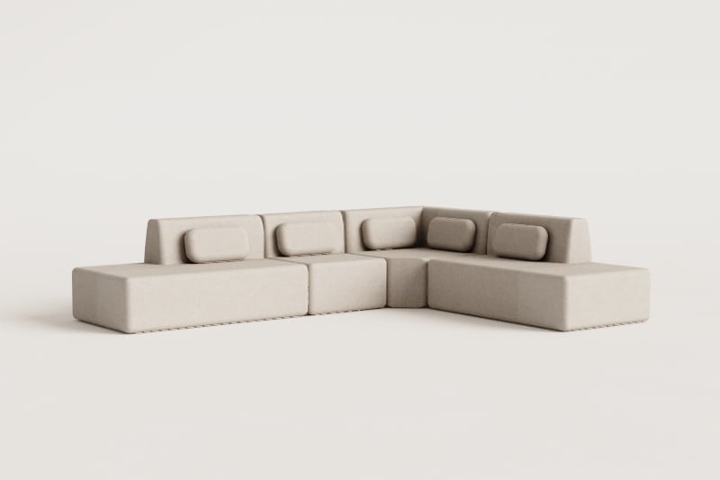 4-piece modular corner sofa with double chaise longue in vacuum-packed chenille Merida