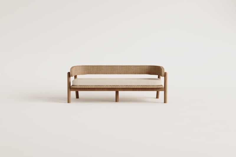 3-seater garden sofa in acacia wood and synthetic rattan Ribeira