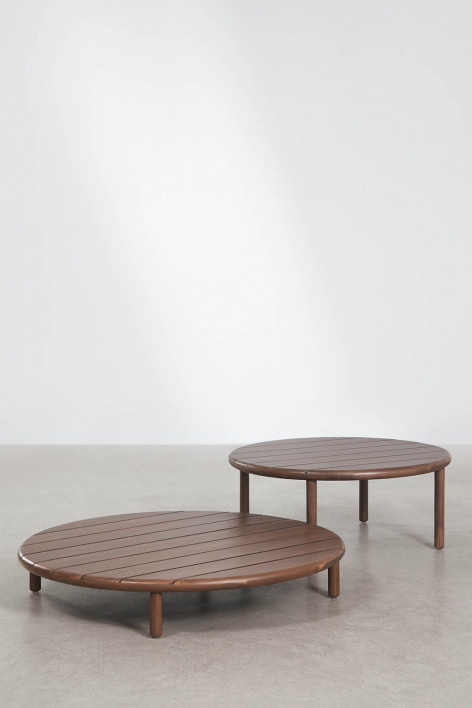 Set of 2 round acacia wood Olivia garden coffee tables - Dark Acacia Brown
