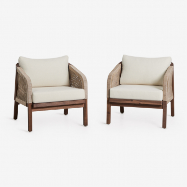 Pack Of 2 Acacia Wood Armchairs Dubai Gardenia White & Dark Acacia Brown - Sklum