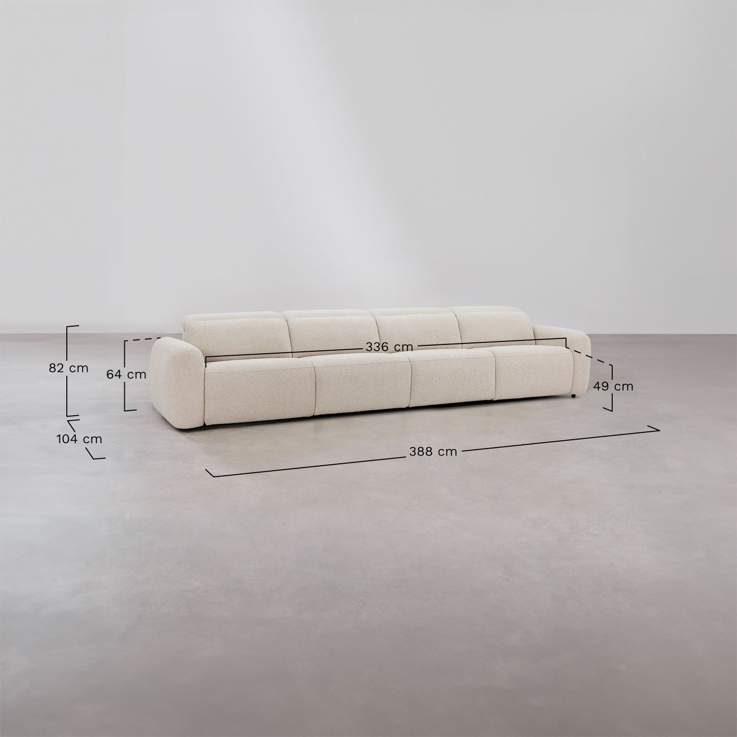 5-seater electric reclining sofa in Sirex chenille, medidas