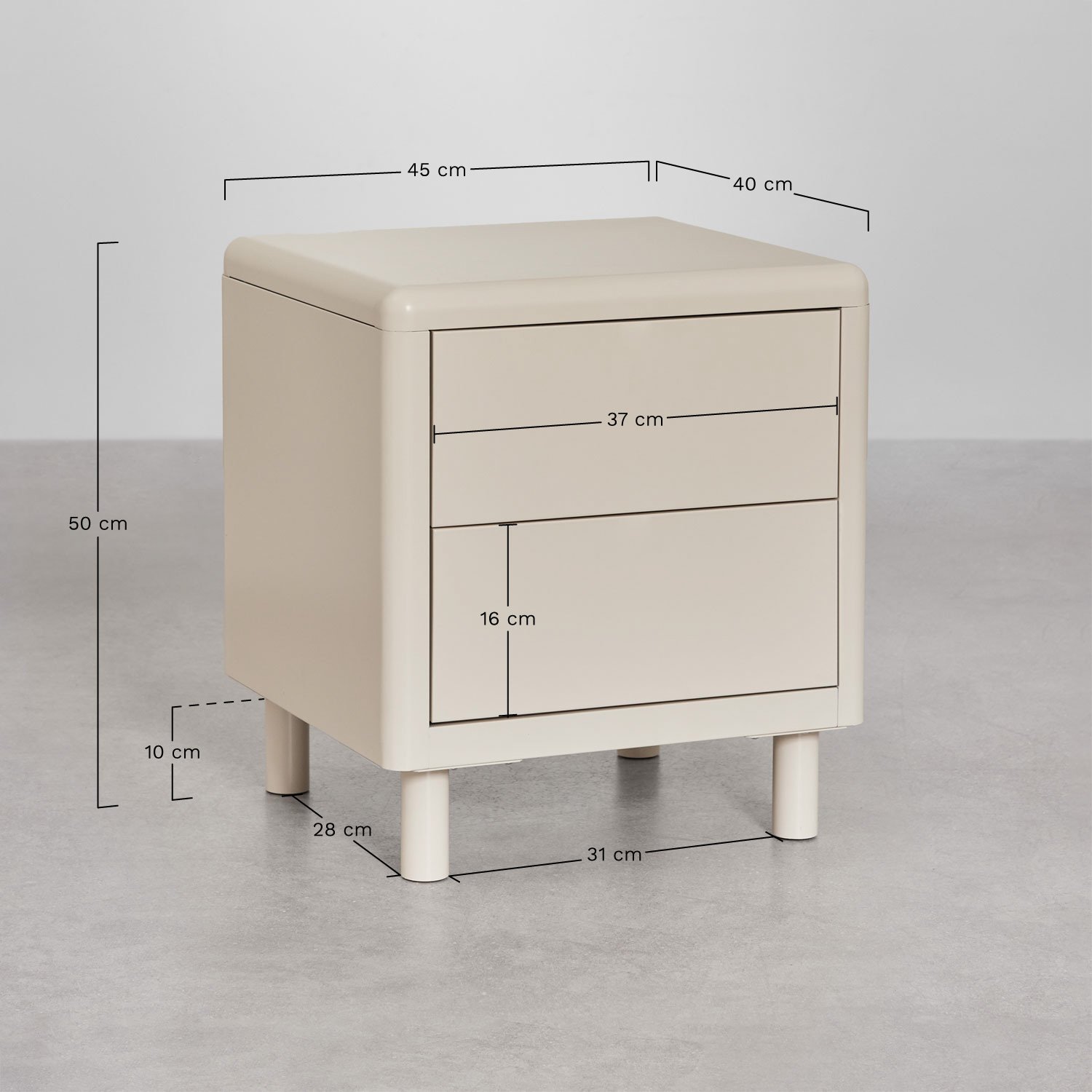 Pack of 2 rectangular nightstands 45x40 cm in Michigan steel, medidas