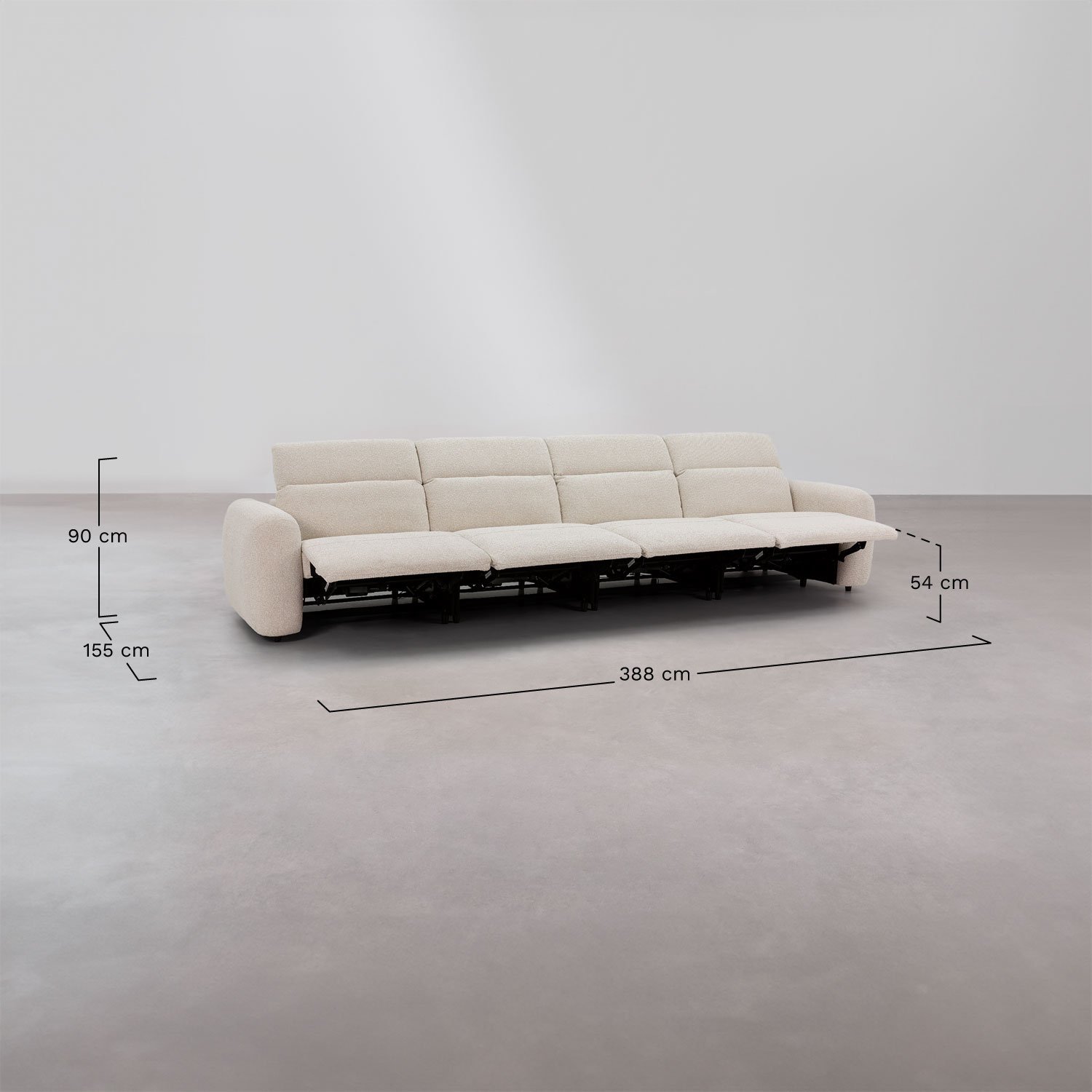 5-seater electric reclining sofa in Peggy chenille, medidas