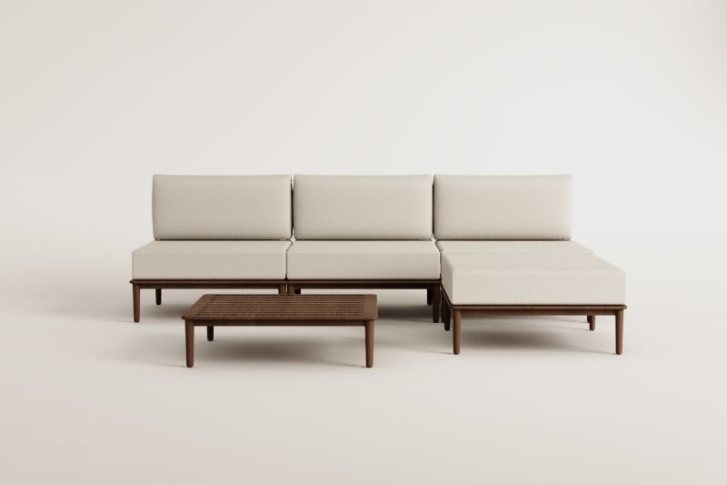 Giulia 3-piece modular sofa garden set, coffee table and pouf in acacia