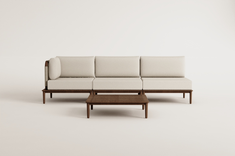 Giulia 3-piece corner modular sofa garden set with acacia coffee table