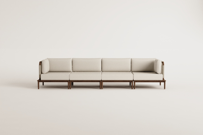 Giulia 4-piece modular garden sofa with 2 corner armchairs in acacia