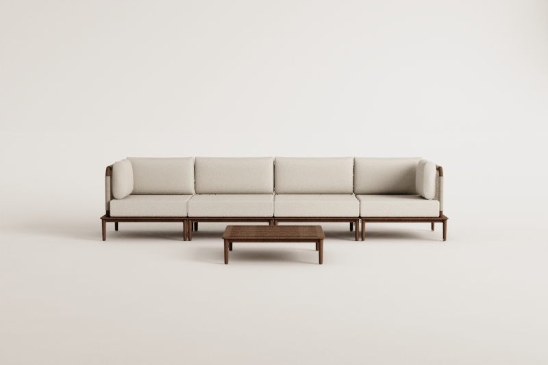 Giulia 4-piece modular garden sofa set with 2 corner armchairs and acacia coffee table