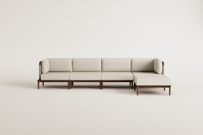 4-piece modular sofa with 2 corner chairs and ottoman in acacia Giulia