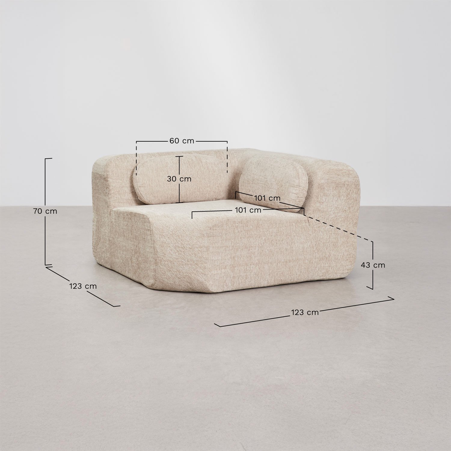 Merida vacuum-packed chenille modular sofa corner module, medidas