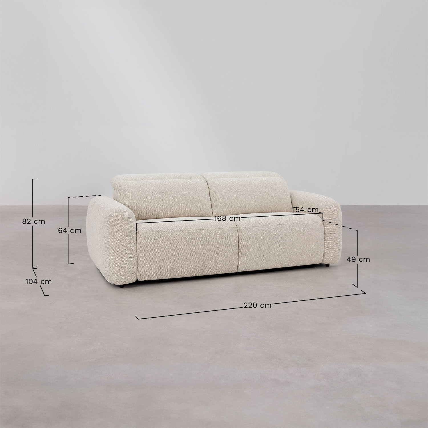 Living room set with 2-seater electric reclining sofa and armchair in Sirex chenille, medidas