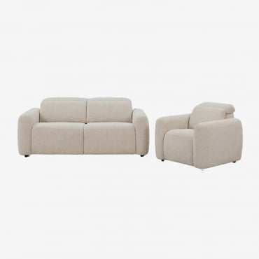 Living Room Set With 2-seater Electric Reclining Sofa And Peggy Chenille Armchair Cream Beige Chenille - Sklum