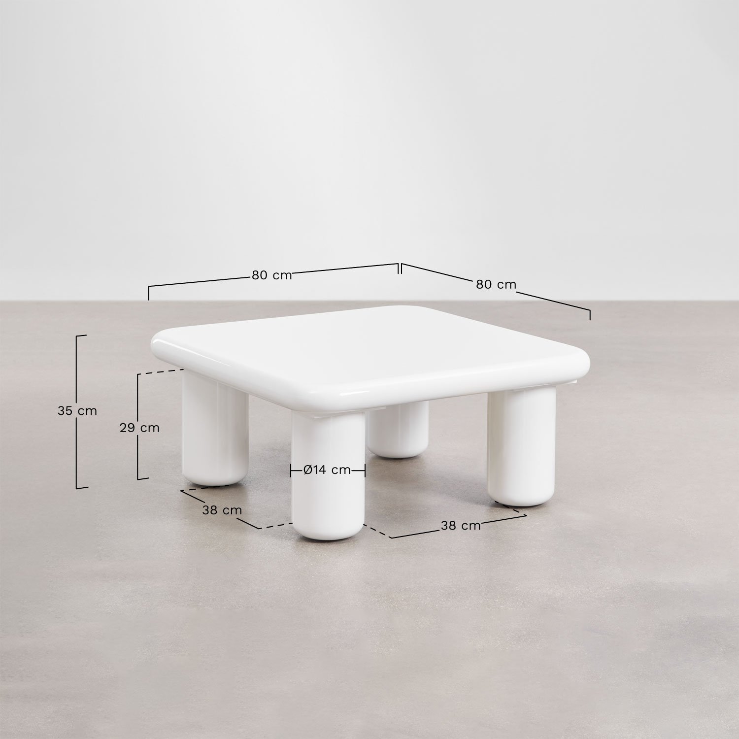 Riverton square side table 80x80 cm in MDF, medidas