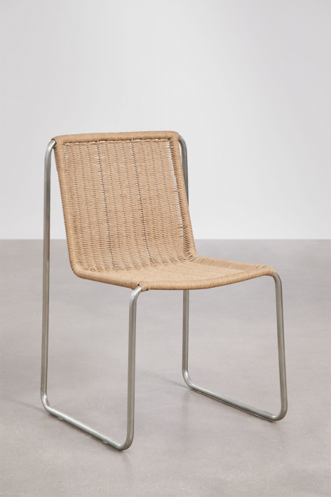 Pack of 2 dining chairs in stainless steel and synthetic rattan Omaha