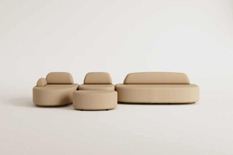 Left 3-piece modular chaise longue sofa with corner module and upholstered Giorgia ottoman