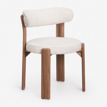 Pack Of 2 Dining Chairs In Acacia Wood And Bouclé Fabric Milos Bouclé Cream Beige - Sklum