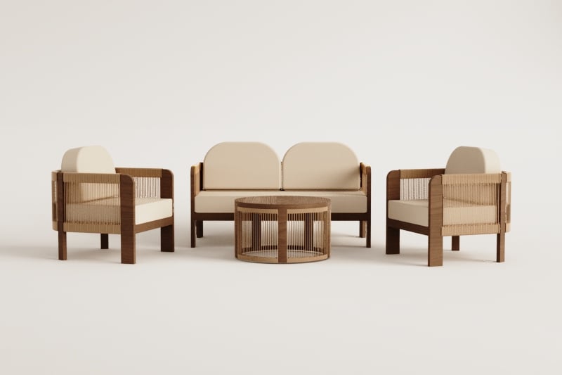 Serel acacia wood garden set with 2-seater sofa, 2 armchairs, and coffee table