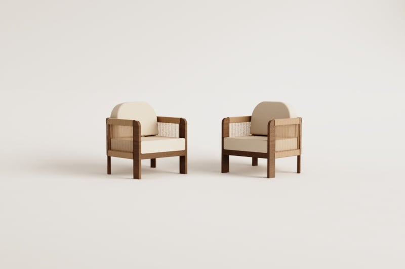 Pack of 2 garden armchairs in acacia wood and braided rope Serel