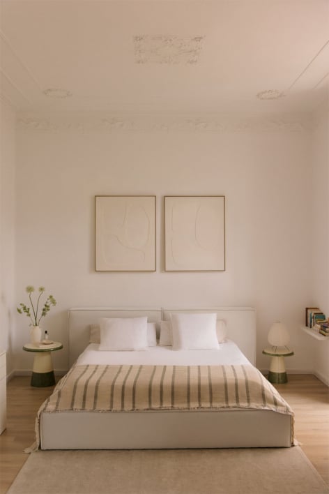 Storage Bed for Mattress 160x200cm with Ottoman in off-white chenille Lunari