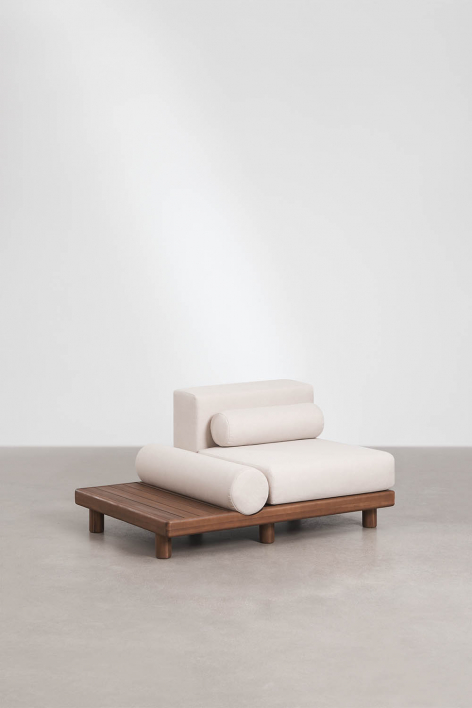 Central module with side table for modular garden sofa in acacia Edrien