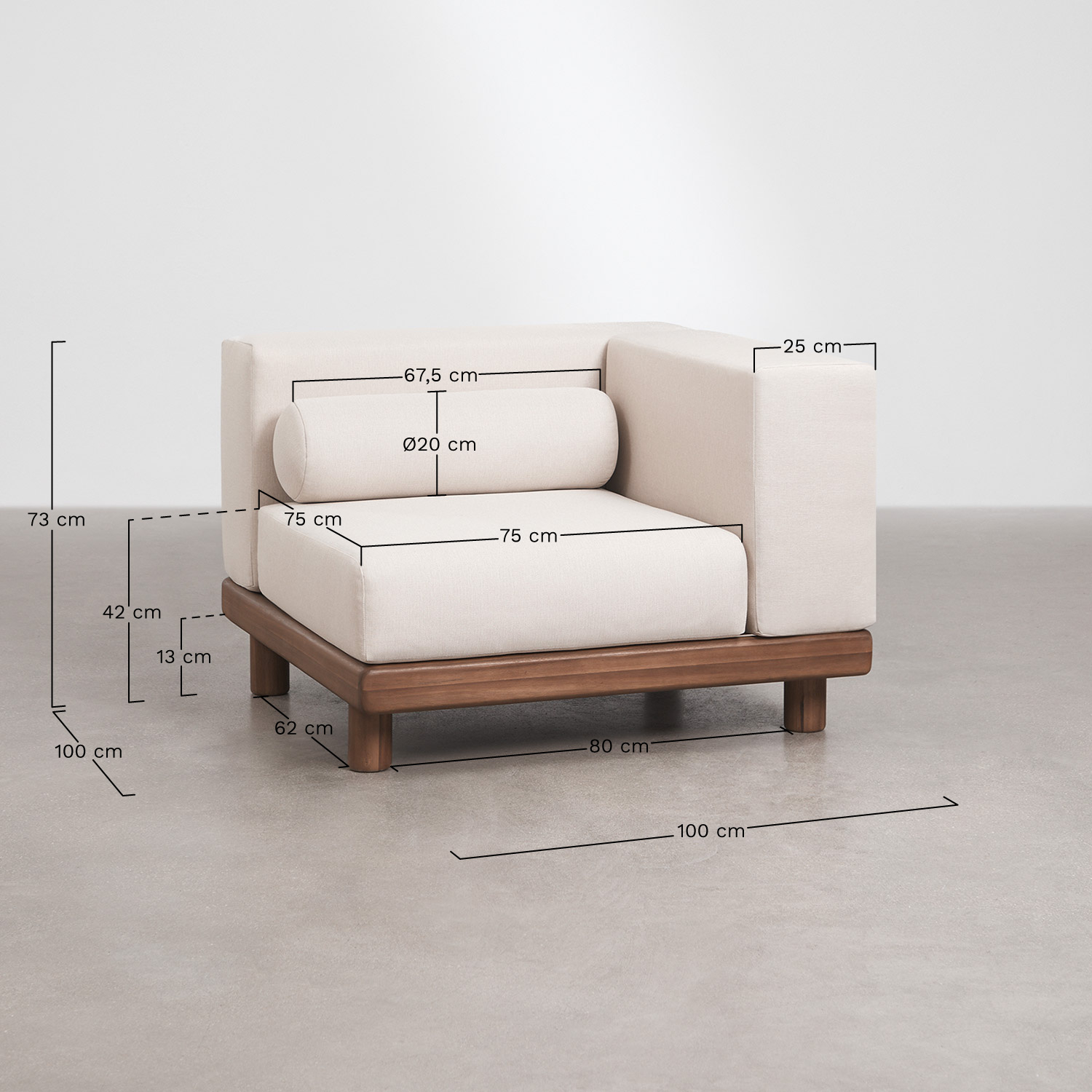 Edrien acacia garden modular sofa corner module, medidas
