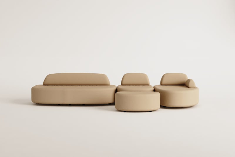 3-piece right modular chaise longue sofa with corner module and upholstered Giorgia ottoman