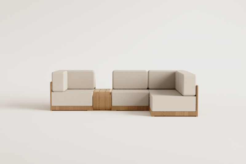 4-piece modular garden corner sofa and acacia wood side table Brivori